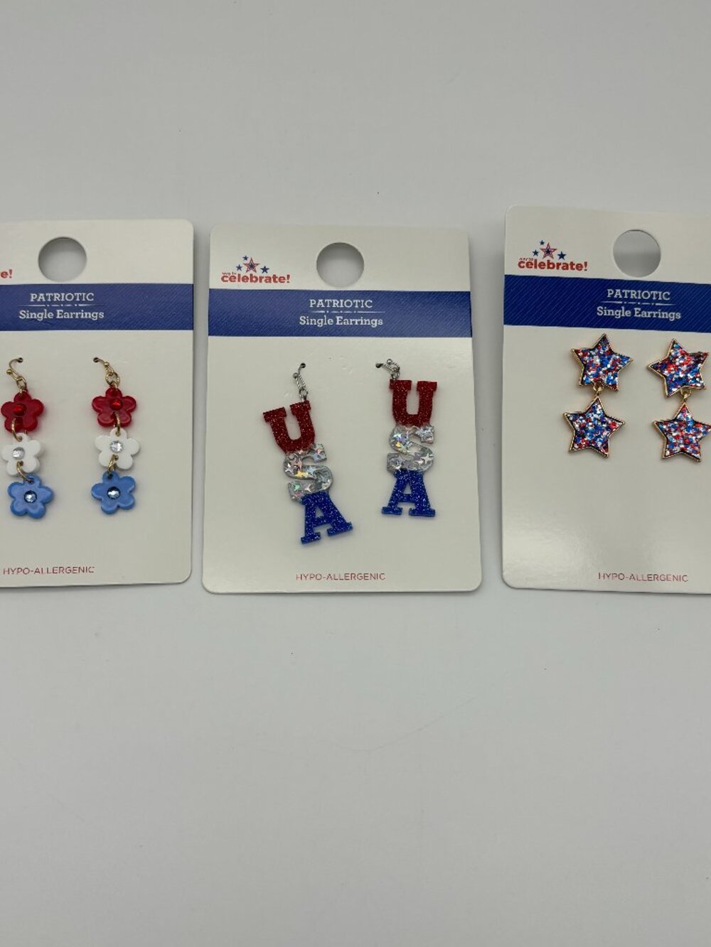 Way to Celebrate Red White Blue American Patriotic USA 4th of July Earrings NEW